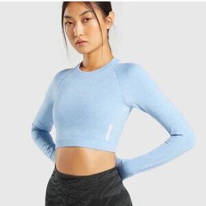 Gymshark Adapt Marl Seamless Long Sleeve Crop Top - M Powder Blue